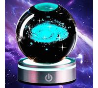 Qivine Veilleuse Boule de Cristal 3D pour Enfants, Boule de Cristal Nébuleuses LED, Lampe de Nuit en Verre avec Base, 6 Modes d'éclairage, Interrupteur à Effleurement (Voie Lactée)