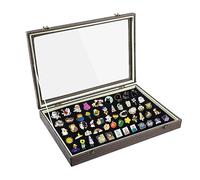 Qivine Vitrine à Épingles en Bois Marron, 35×24×5 cm Boîte de Présentation pour Pin's, Bijoux Vitrine avec Fenêtre en Verre, pour Épingles, Médailles, Badges