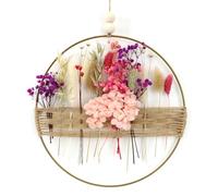 Qivra Couronne Fleurs Séchées, 25 * 25cm Murale Couronne de Fleurs Immortelles, Déco Murale Couronne à Suspendre en Métal Doré et Fleurs Séchées pour Intérieur et Extérieur