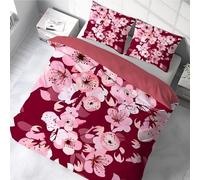 Qiwagu Bettwäsche 155x220 Rot, Rosa Blumen Bettwäsche-Sets aus Weiche Atmungsaktiv Microfaser, Bügelfrei Wendebettwäsche Bettbezug 155x220 und 2 Kissenbezüge 80x80 cm für Einzelbett, B733