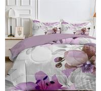 Qiwagu Couette 140x200 cm Blanc, Imprimée Fleurs Violettes, pour Lit 90x190 cm, Réversible sans Housse, 4 Saisons en Coton Doux avec 1 Taie d'Oreiller