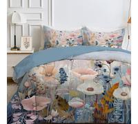 Qiwagu Couette 200x220 Bleu Clair, Couette Imprimée Fleurs Roses pour lit 2 Personnes, Couette Réversible sans Housse, Lavable en Machine, Couette 4 Saisons Légère 200GSM avec 2 Taies d'oreiller, C09