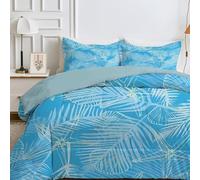 Qiwagu Couette 220x240 4 Saisons Bleu Ciel, Couette Imprimée Plantes pour lit 2 Personnes, Couette Réversible sans Housse, Lavable en Machine, Couette Légère 200GSM avec 2 Taies d'oreiller
