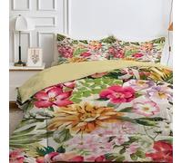 Qiwagu Couette 220x240 4 Saisons Couleur, Couette Imprimée Fleurs pour lit 2 Personnes, Couette Réversible sans Housse, Lavable en Machine, Couette Légère 200GSM avec 2 Taies d'oreiller