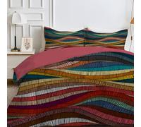 Qiwagu Couette 220x240 4 Saisons Couleur, Couette Imprimée Rayure pour lit 2 Personnes, Couette Réversible sans Housse, Lavable en Machine, Couette Légère 200GSM avec 2 Taies d'oreiller