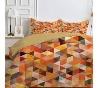 Qiwagu Couette 220x240 4 Saisons Orange Imprimée Géométrie Verte pour Lit 2 Pers., Réversible sans Housse, Lavable en Machine, Légère 200GSM