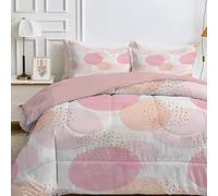Qiwagu Couette 220x240 4 Saisons Rose Blanc, Couette Imprimée GéOméTrie pour lit 2 Personnes, Couette Réversible sans Housse, Lavable en Machine, Couette Légère 200GSM avec 2 Taies d'oreiller