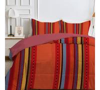 Qiwagu Couette 220x240 4 Saisons Rouge, Couette Imprimée Rayure pour lit 2 Personnes, Couette Réversible sans Housse, Lavable en Machine, Couette Légère 200GSM avec 2 Taies d'oreiller