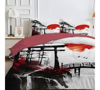 Qiwagu Couette 220x240 4 Saisons Style Japonais, Couette Imprimée Peinture à L'encre pour lit 2 Personnes, Couette Réversible sans Housse, Couette Légère 200GSM avec 2 Taies d'oreiller, E295