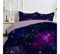 Qiwagu Couette 4 Saisons 240x260 cm Bleu, Couette Imprimée Étoile pour lit 2 Personnes, Couette Réversible sans Housse, Lavable en Machine, Couette Légère 200GSM avec 2 Taies d'oreiller