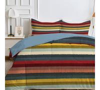 Qiwagu Couette 4 Saisons 240x260 cm Couleur, Couette Imprimée Rayure pour lit 2 Personnes, Couette Réversible sans Housse, Lavable en Machine, Couette Légère 200GSM avec 2 Taies d'oreiller
