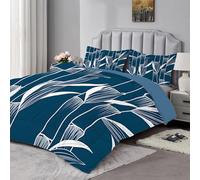 Qiwagu Couette Imprimé Plante Blanche 240x260 cm 2 Personnes 4 Saisons 200GSM Légère et Chaude Gris Foncé Réversible Lavable 2 Taies d'Oreiller A1309