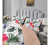 Qiwagu Couette Imprimée Fleur Rouge, Couette 220x240 pour 2 Personnes, Couette 4 Saisons 200GSM Legere et Chaude, Couette Couleur Réversible Lavable avec 2 Taies d'oreiller