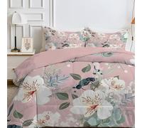 Qiwagu Couette Imprimée Fleurs 200x200 pour Lit 140x190 160x200, Rose Réversible sans Housse, Chaud Garnissage 200GSM, 4 Saisons avec 2 Taies d'oreiller
