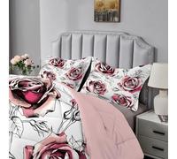 Qiwagu Couette Imprimée Fleurs Roses, Couette 140x200 pour 1 Personne, Couette 4 Saisons 200GSM Legere et Chaude, Couette Blanc Réversible Lavable avec 1 Taie d'oreiller