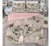 Qiwagu Couette Imprimée Fleurs Roses, Couette 140x200 pour 1 Personne, Couette 4 Saisons 200GSM Legere et Chaude, Couette Gris Réversible Lavable avec 1 Taie d'oreiller