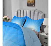 Qiwagu Couette Imprimée Rayé, Couette 240x260 pour 2 Personnes, Couette 4 Saisons 200GSM Legere et Chaude, Couette Bleu Réversible Lavable avec 2 Taies d'oreiller, A706