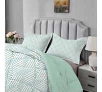 Qiwagu Couette Imprimée Rayure Verte, Couette 240x260 pour 2 Personnes, Couette 4 Saisons 200GSM Legere et Chaude, Couette Blanc Réversible Lavable avec 2 Taies d'oreiller, A755