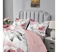 Qiwagu Couette Imprimée Rose Rose, Couette 240x260 pour 2 Personnes, Couette 4 Saisons 200GSM Legere et Chaude, Couette Blanc Réversible Lavable avec 2 Taies d'oreiller