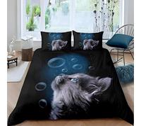 Qiwagu Housse de Couette 140x200 DéCoration Animale Bleue, Parure de Lit 1 Personne Chat Gris en Microfibre avec Fermeture Éclair, Set de Housse de Couette avec 1 Taie d'oreiller 65x65 cm, Z20