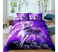 Qiwagu Housse de Couette 140x200 Violet Galaxie, Parure de Lit 1 Personne Loup en Microfibre avec Fermeture Éclair, Set de Housse de Couette avec 1 Taie d'oreiller 65x65 cm, CGD48