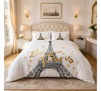 Qiwagu Housse de Couette 160x200 Paris France, Parure de Lit 1 Personne Tour Eiffel en Microfibre avec Fermeture Éclair, Set de Housse de Couette avec 2 Taies d'oreiller 65x65 cm, Z02