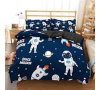Qiwagu Housse de Couette 200x200 FuséE Astronaute, Parure de Lit 2 Personnes Espace en Microfibre avec Fermeture Éclair, Set de Housse de Couette avec 2 Taies d'oreiller 65x65 cm, Z134
