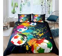 Qiwagu Housse de Couette 200x200 GarçOn Sportif, Parure de Lit 2 Personnes Graffitis de Football en Microfibre avec Fermeture Éclair, Set de Housse de Couette avec 2 Taies d'oreiller 65x65 cm, Z39