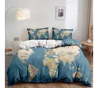 Qiwagu Housse de Couette 200x200 Pays du Monde, Parure de Lit 2 Personnes Carte Colorée en Microfibre avec Fermeture Éclair, Set de Housse de Couette avec 2 Taies d'oreiller 65x65 cm, CGD17