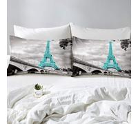 Qiwagu Housse de Couette 200x200 Tour Eiffel, Parure de Lit 2 Personnes, Housse Couette Imprimée Paris, Ensemble de Literie Ultra Doux avec 2 Taies d'oreiller 65x65 cm, DT19