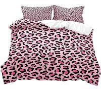 Qiwagu Housse de Couette 220x240 Animaux d'Afrique, Parure de Lit 2 Personnes Léopard Rose avec 2 Taies d'oreiller 65x65 cm, DT72
