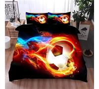 Qiwagu Housse de Couette 220x240 Enfants GarçOns Adolescents, Parure de Lit 2 Personnes Football 3D avec Flammes avec 2 Taies d'oreiller 65x65 cm, Z09