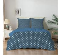 Qiwagu Housse de Couette 220x240 GéOméTrie Blanche, Parure de Lit 2 Personnes Bleu en Microfibre avec Fermeture Éclair, Set de Housse de Couette avec 2 Taies d'oreiller 65x65 cm