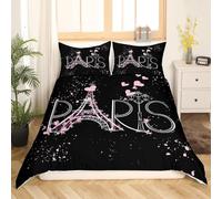 Qiwagu Housse de Couette 220x240 Paris, Parure de Lit 2 Personnes Tour Eiffel avec 2 Taies d'oreiller 65x65 cm, DT3