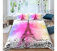 Qiwagu Housse de Couette 220x240 Paris, Parure de Lit 2 Personnes Tour Eiffel avec 2 Taies d'oreiller 65x65 cm, Z40