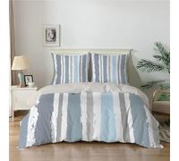 Qiwagu Housse de Couette 220x240 Rayure, Parure de Lit 2 Personnes Bleu Gris en Microfibre avec Fermeture Éclair, Set de Housse de Couette avec 2 Taies d'oreiller 65x65 cm