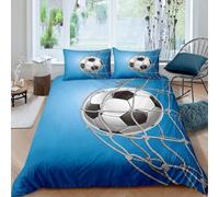 Qiwagu Housse de Couette 220x240 Sport, Parure de Lit 2 Personnes Football en Microfibre avec Fermeture Éclair, Set de Housse de Couette avec 2 Taies d'oreiller 65x65 cm, DT41
