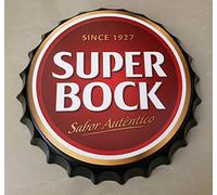 qiweidsdef Since 1927 Super BOCK Retro Bottle Cap Metal Tin Signs Beer Cap Decoration Plates Wall Art Plaque Decoration Home Decoration/Bar/Cafe Bar(35cm by 35cm)