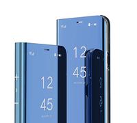 QIWEIQING Compatible avec Huawei P30 Pro Etui Bookstyle Miroir Makeup Smart View Stand Protecteur Housse Coque Etui à Rabat Coque pour Huawei P30 Pro Flip Mirror Blue QH