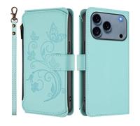 QIWEIQING Compatible avec iPhone 17 Pro Max 6.9" Coque Protection Élégant 3D Effet Peint Premium PU Portefeuille Étui en Cuir Flip Stand Shell Bumper Housse pour iPhone 17 Pro Max 6.9".Vert DLH
