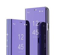 QIWEIQING Compatible avec Samsung Galaxy A40 Coque Clear View Case Etui Flip Clair Housse Plating Mirror Téléphone Portable Couverture Standing Coque pour Samsung A40.Mirror Purple QH