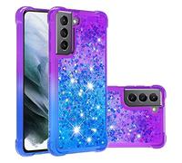 QIWEIQING Compatible avec Samsung Galaxy S21 Silicone Coque, Glitter Amour Liquide Protection TPU Bumper Housse Étincelle Antichoc Souple Brillante Étui pour Galaxy S21.Purple Blue YBJ