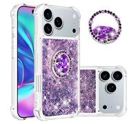 QIWEIQING Coque à paillettes pour iPhone D Pro Max avec anneau de béquille, liquide scintillant, sable mouvant transparent, paillettes transparentes, coque fine en silicone TPU antichoc pour iPhone D