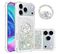 QIWEIQING Coque antichoc pour iPhone D Pro Max, coque arrière en TPU avec paillettes scintillantes et cœur en diamant et sable mouvant, avec anneau rotatif pour iPhone D Pro