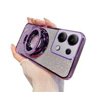 QIWEIQING Coque Compatible avec Redmi Note 14 5G pour Filles Femmes, Brillant Paillette Housse Caméra Protection Rotation Bague Béquille TPU Souple Etui pour Redmi Note 14 5G. Purple DS