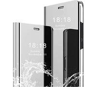 QIWEIQING Coque Compatible avec Samsung Galaxy A07 Etui Bookstyle Miroir Cause Makeup Smart View Stand Protecteur Housse Etui à Rabat Coque pour Samsung Galaxy A07 Mirror Silver QH