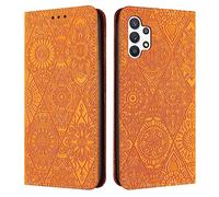QIWEIQING Coque Compatible avec Samsung Galaxy A13 5G, Flip Housse Embossed Cuir Porte-Cartes de Crédit Portefeuille Magnétique Stand Étui à Rabat pour Samsung A13 4G / 5G. Jaune XCF