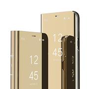 QIWEIQING Coque Compatible avec Samsung Galaxy Z Fold 6, Miroir Smart View Makeup Etui Stand Protecteur Housse Coque Etui à Rabat Coque pour Samsung Galaxy Z Fold 6 Flip Mirror Golden QH