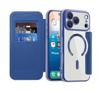 QIWEIQING Coque Magnétique pour iPhone 17 Pro Max Compatible avec MagSafe, RFID Blocage Porte Carte Protection de la Caméra Étui à Rabat Transparente Housse pour iPhone 17 Pro Max. Bleu JDC