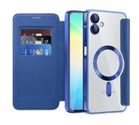 QIWEIQING Coque Magnétique pour Samsung Galaxy A06 Compatible avec MagSafe, RFID Blocage Porte Carte Protection de la Caméra Étui à Rabat Transparente Housse pour Samsung A07 / A06. Bleu JDC